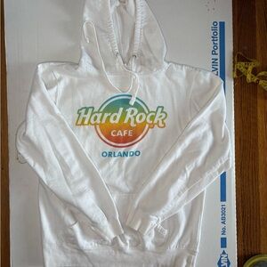 Hard Rock Cafe White Hoodie with Rainbow Gradient Logo